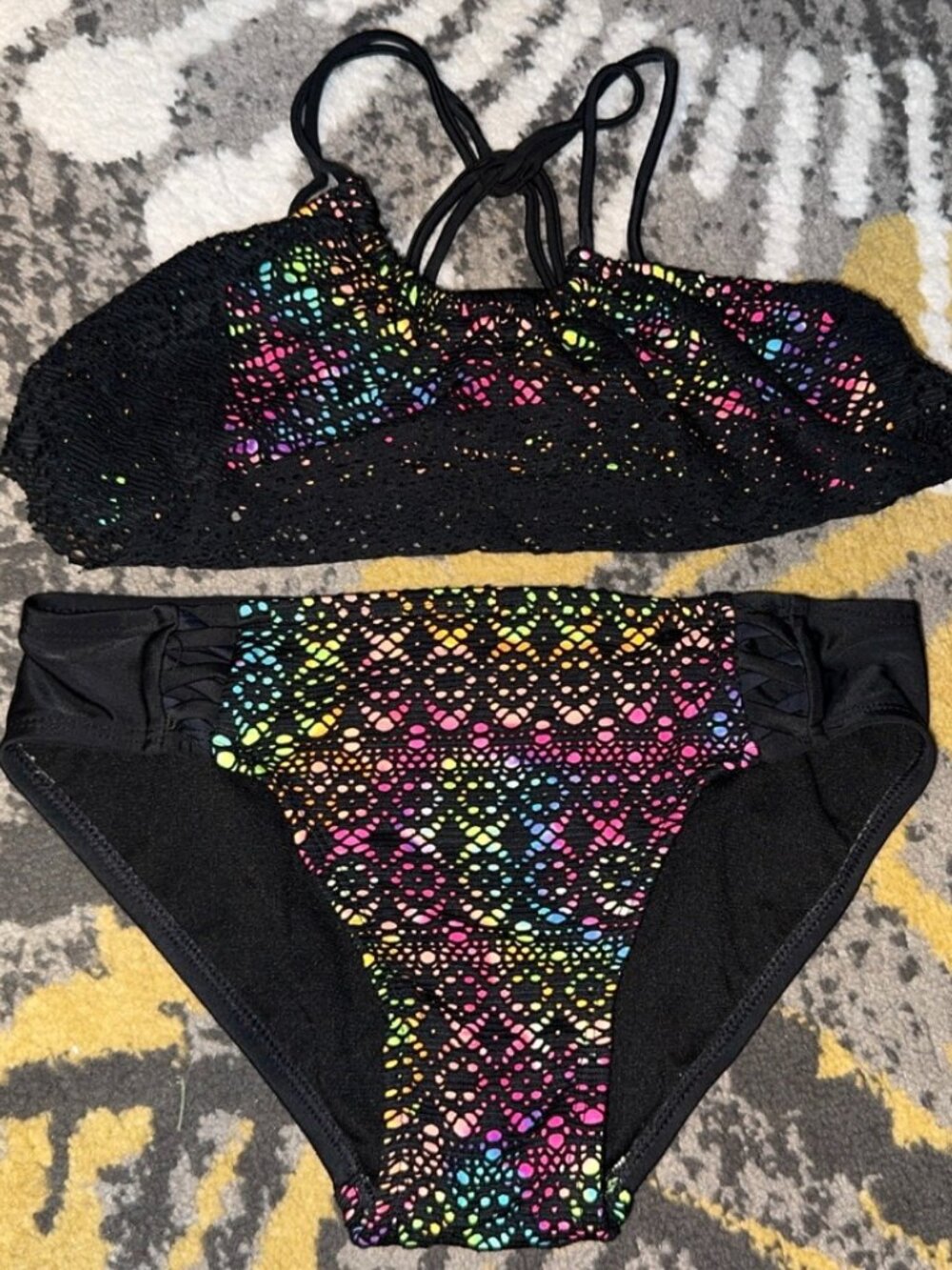 SO Girls Black and Rainbow colored bikini